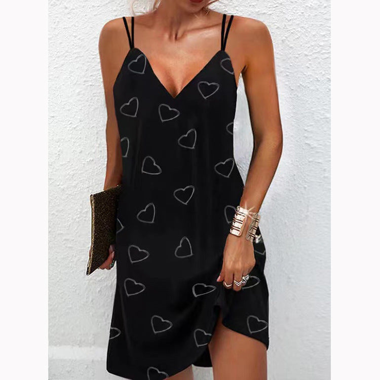 Women's Summer V-neck Printed Suspender Dress Dresses