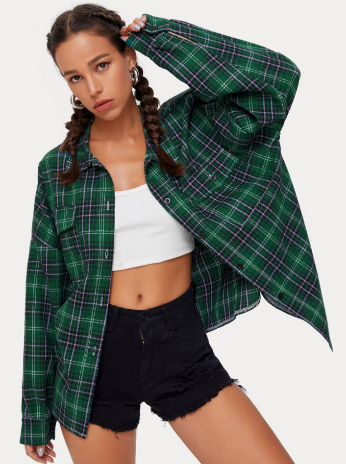 Autumn Plaid Single-breasted Stand Collar Lapel Cardigans