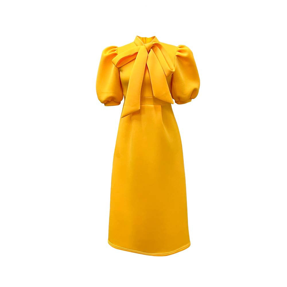 Women's Summer Bow Solid Color Banquet Sleeve Dresses