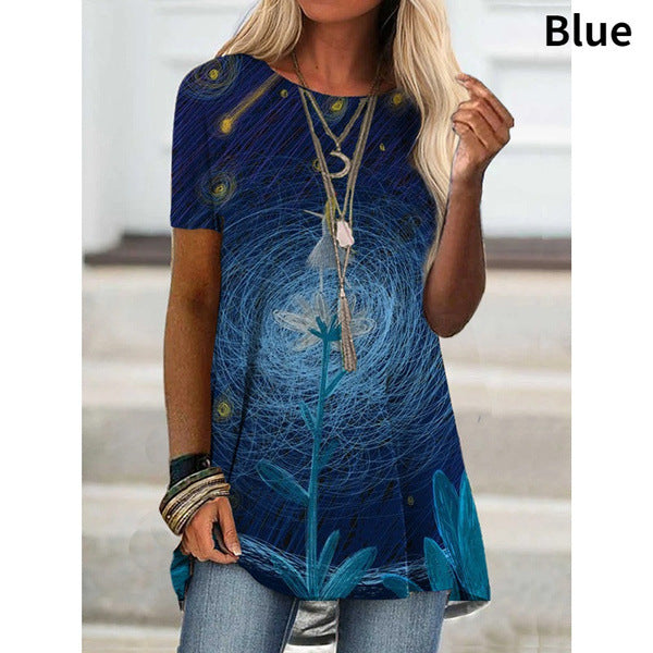 Women's Spring Fashion Wear Sleeve Digital Printing Blouses