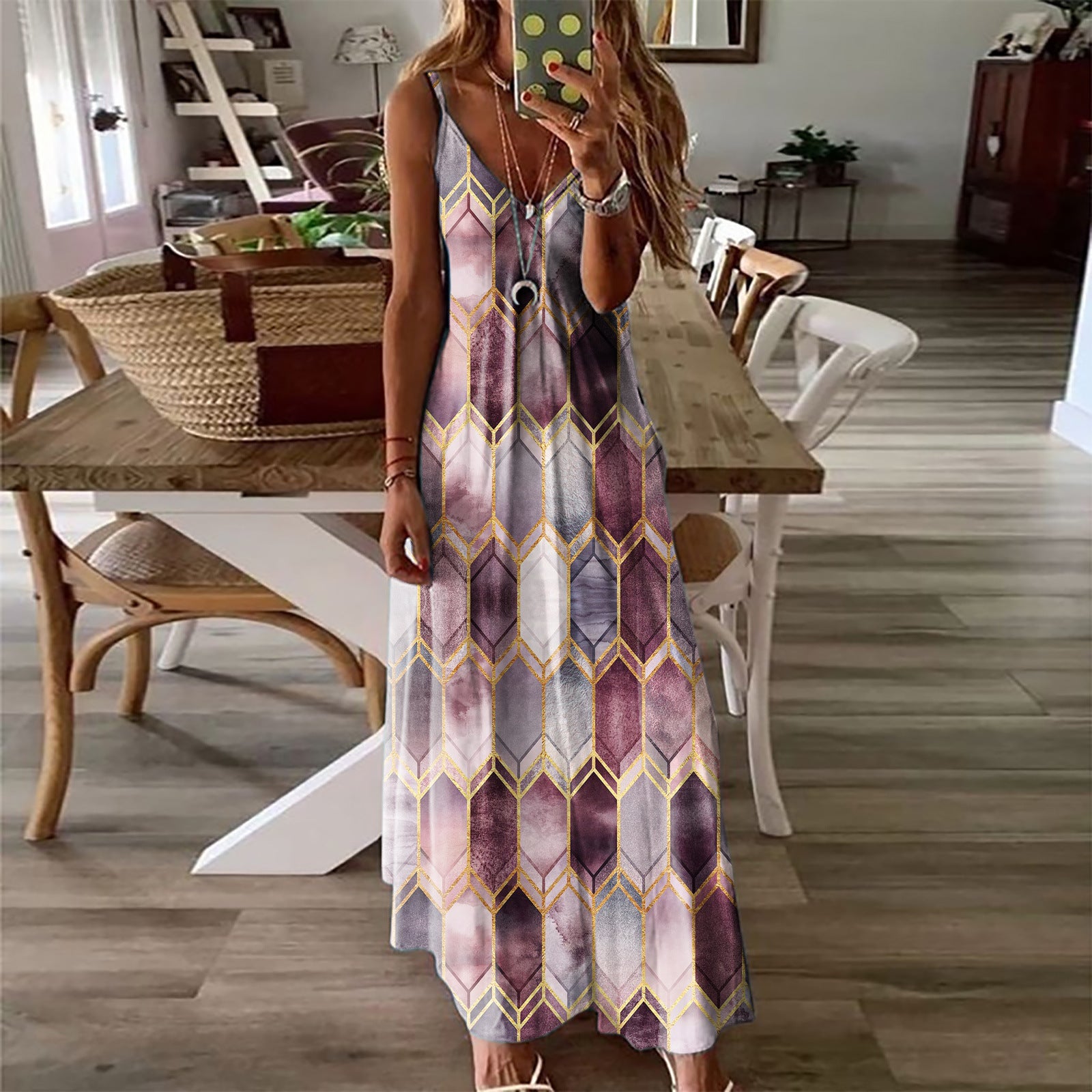 Women's Summer Casual Printed Camisole Long Dress Dresses