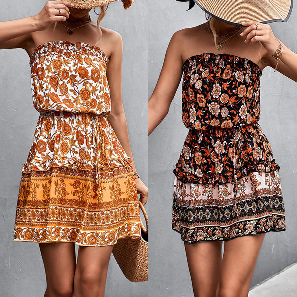 New Women's Bohemian Floral Tube Dress Tops