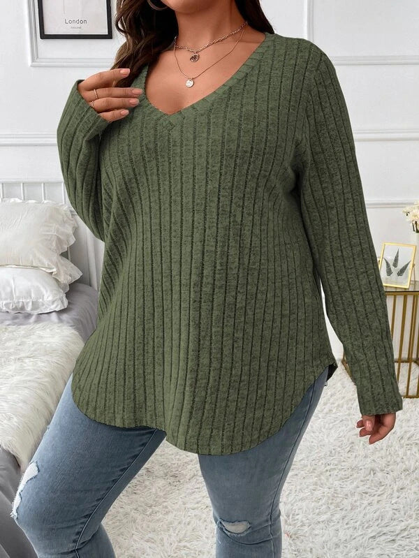 Women's Sleeve Sunken Stripe Brushed T-shirt Loose Blouses