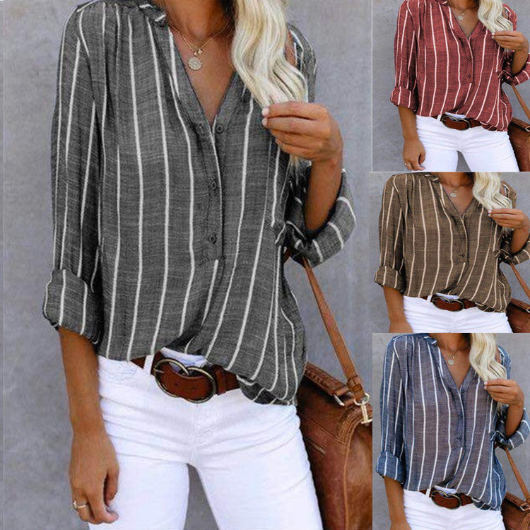 Women's Same Day Delivery Simple Printed Striped Blouses