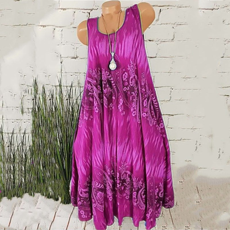 Women's Summer Digital Print Sleeveless Round Neck Dresses