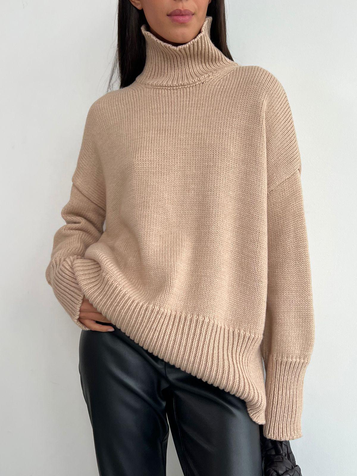 Women's Mock Neck Commuter Solid Color Turtleneck Sweaters