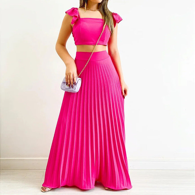 Women's Spring Solid Color High Waist Pleated Long Suits