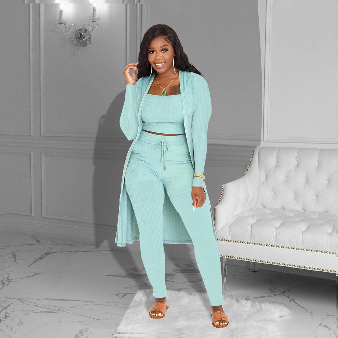 Women's Sunken Stripe Solid Color Three-piece Suits