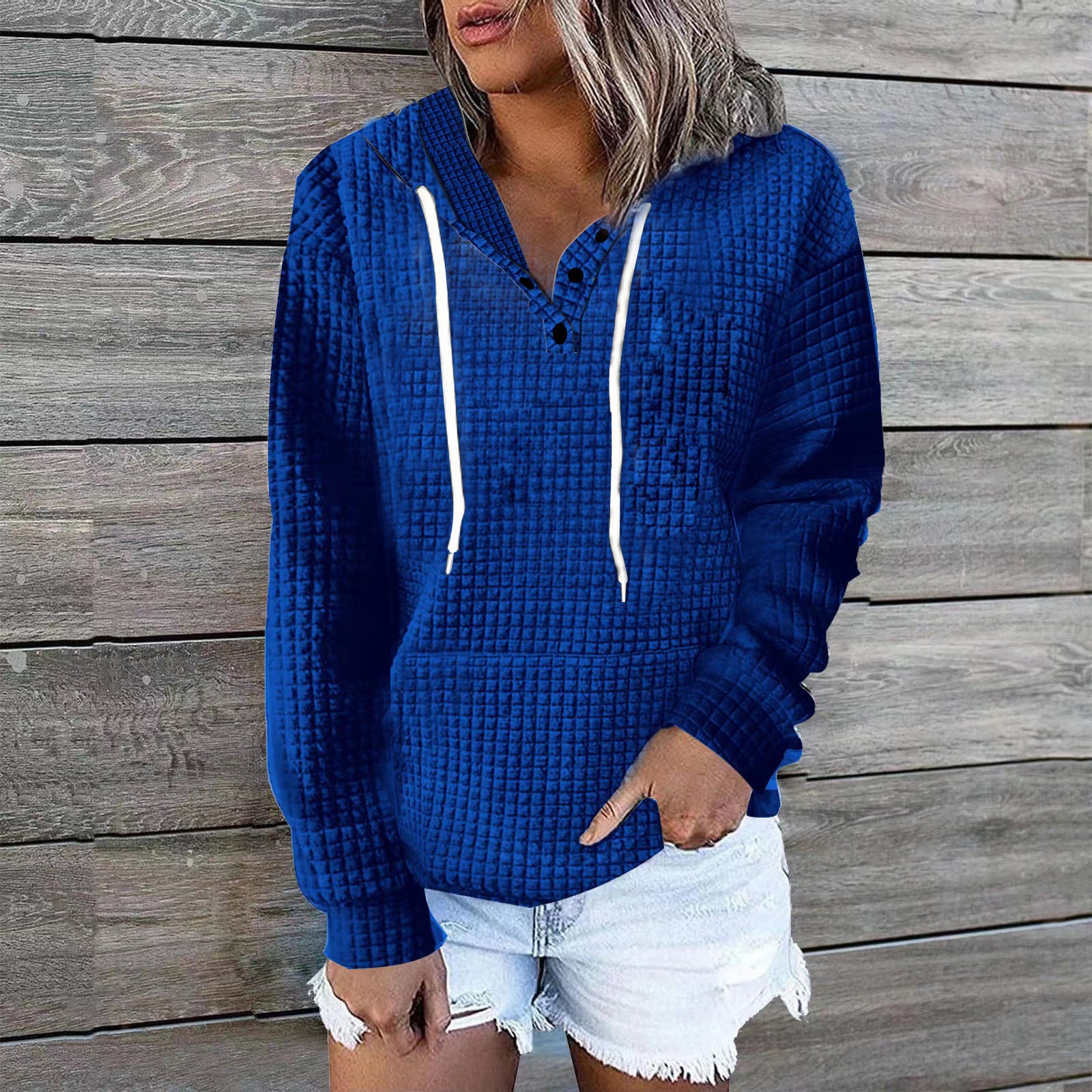 Women's Pure Color Casual Versatile Button Hooded Sweaters