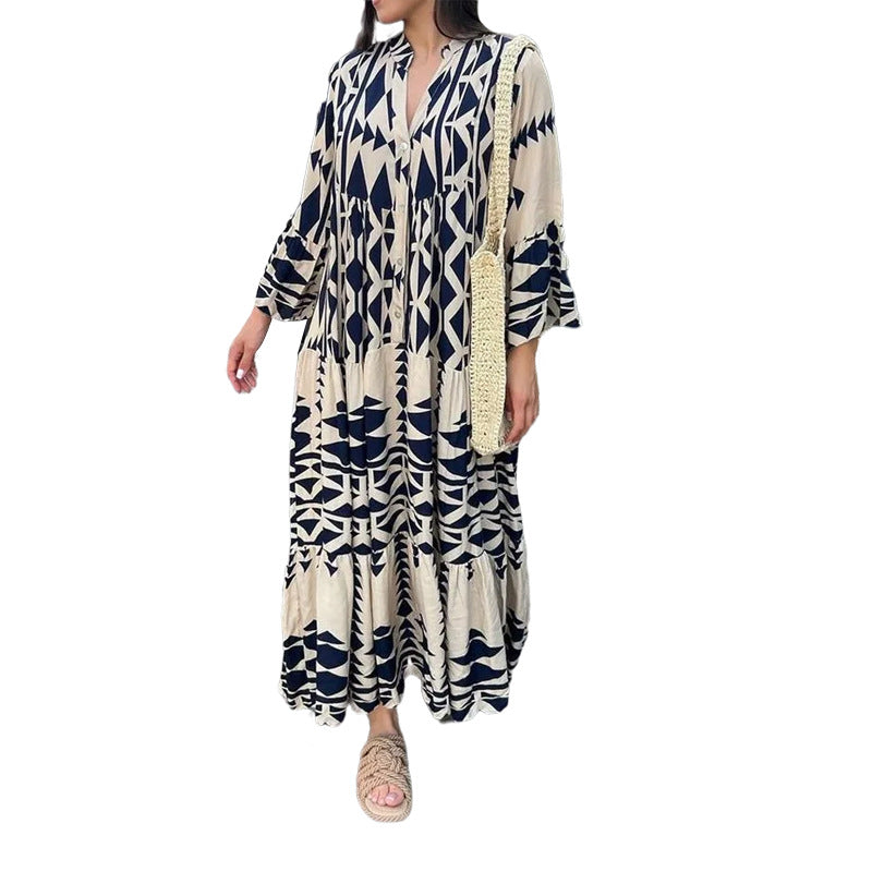 Women's Autumn Long-sleeved Printed Dress Shirt Dresses