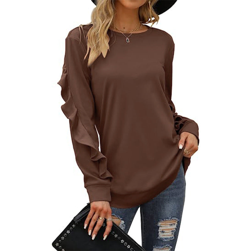 Women's Casual Round Neck Pleated Long-sleeved Sweaters