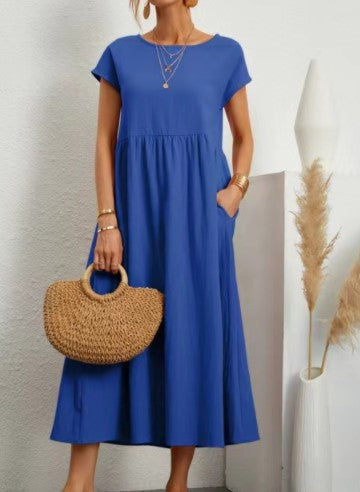 Solid Color Sleeveless Loose Linen Pocket Dresses