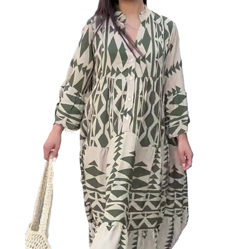 Women's Autumn Long-sleeved Printed Dress Shirt Dresses