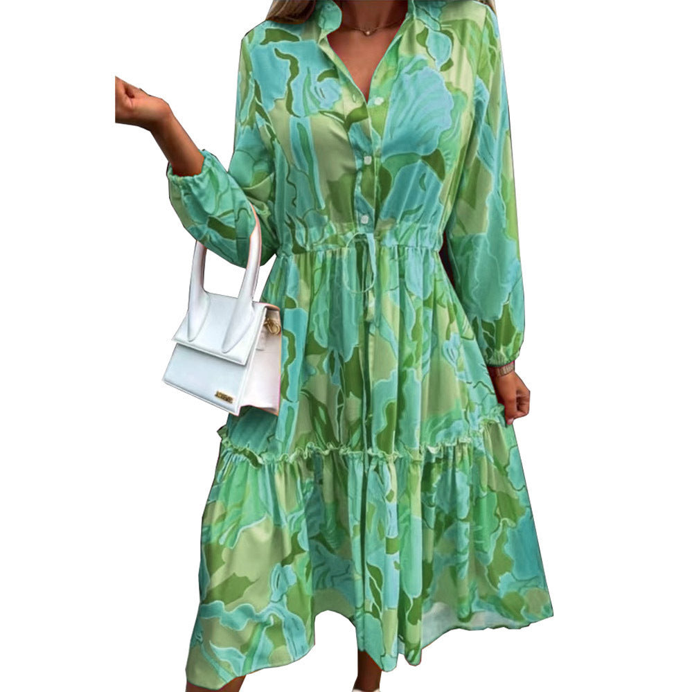 Women's Printed Loose Stylish Long Sleeves Dress Dresses