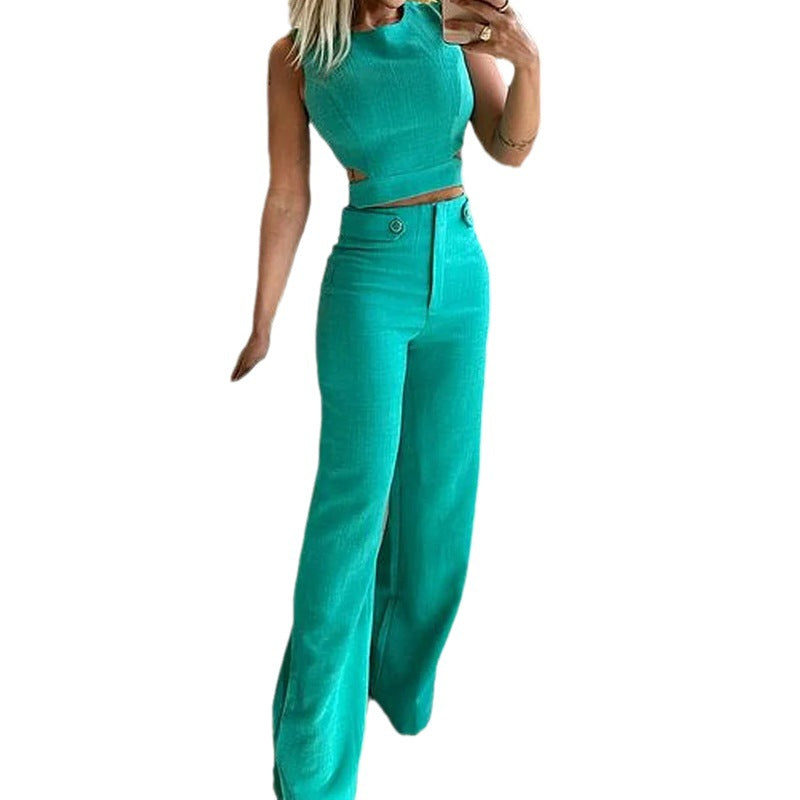 Women's Fashion Casual Solid Color Trousers Two-piece Suits