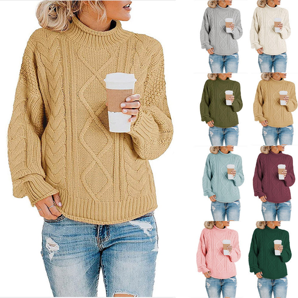 Women's Versatile Thick Thread Turtleneck Pullover Sweaters