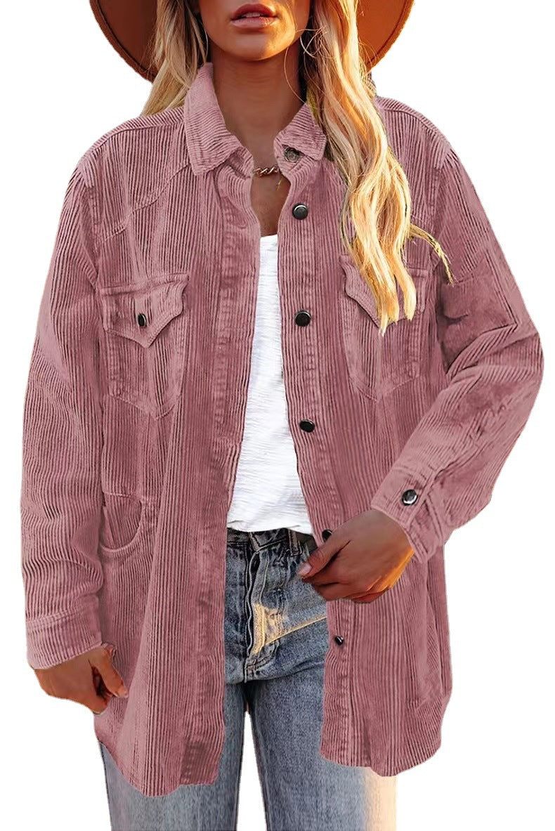 Women's Padded Corduroy Lapel Button Loose Casual Jackets