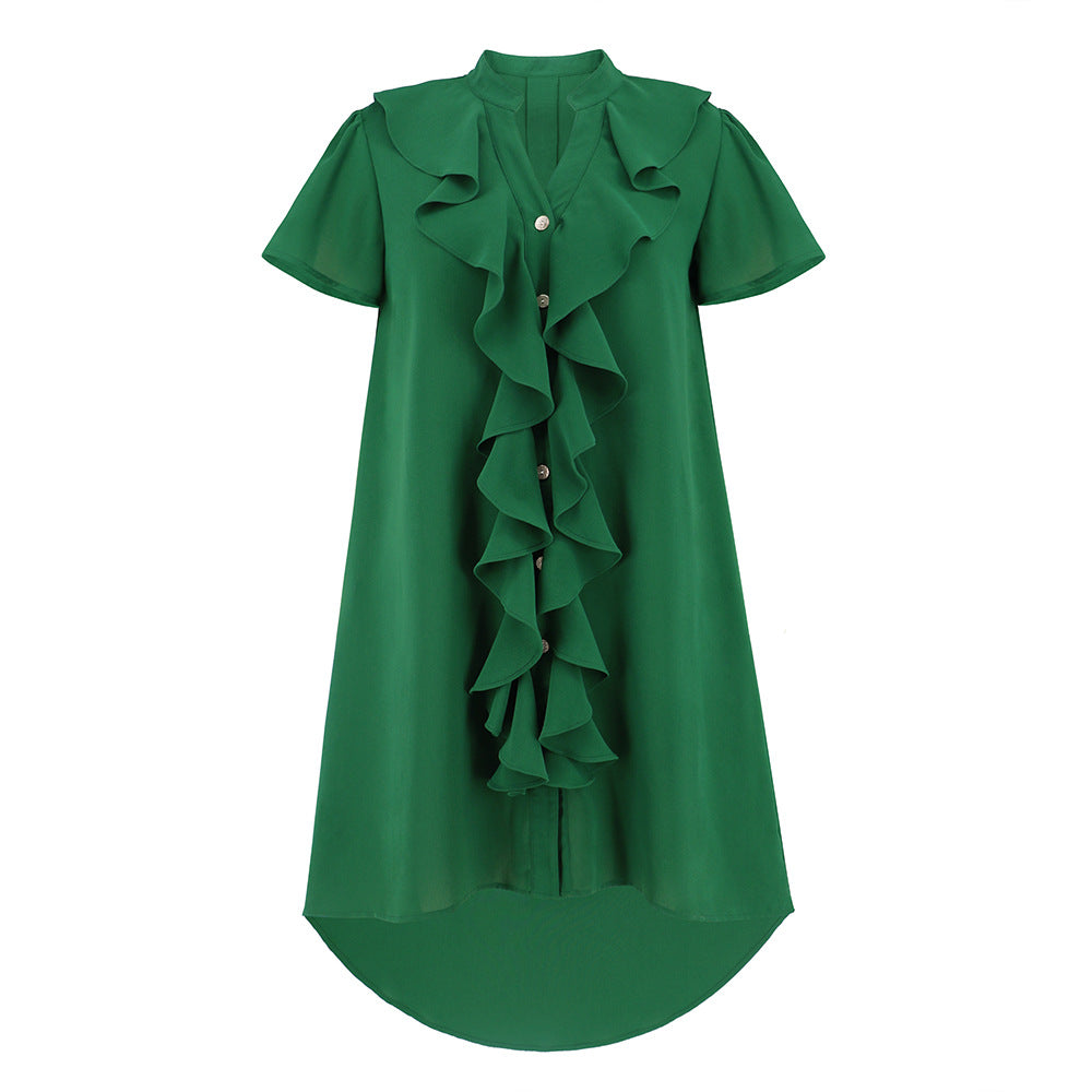 Women's New Durable Flounce Button V-neck Dresses