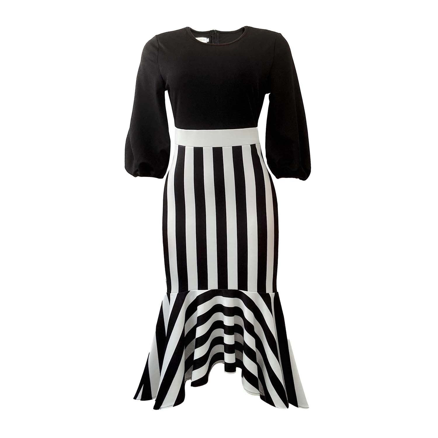 Women's Striped Irregular Stitching Fishtail Temperament Commute Dresses