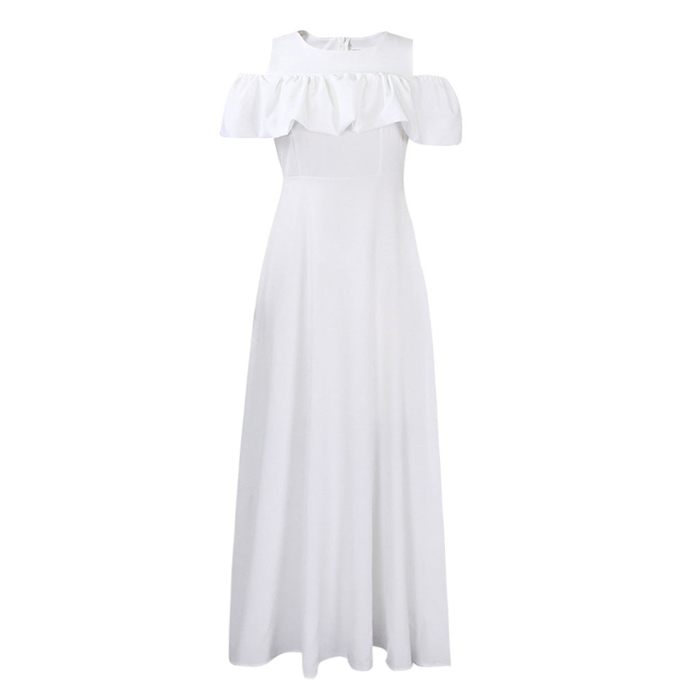 Damen Sommerkleid mit Rundhalsausschnitt, eleganten Ärmeln und plissierter Taille