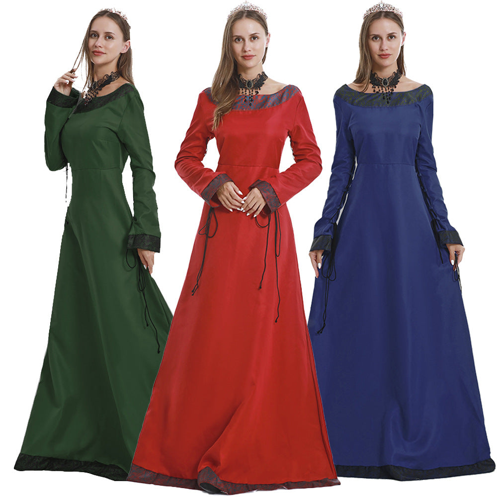 Langes Hofkleid für Damen, klassische mittelalterliche mittellange Kostüme