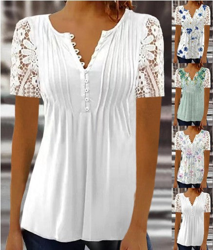 Women's Creative Summer Printed V-neck Sleeve Blouses