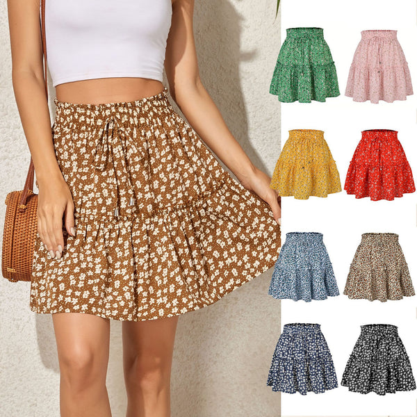 Women's High Waist Fashion Printed Small Floral Skirts