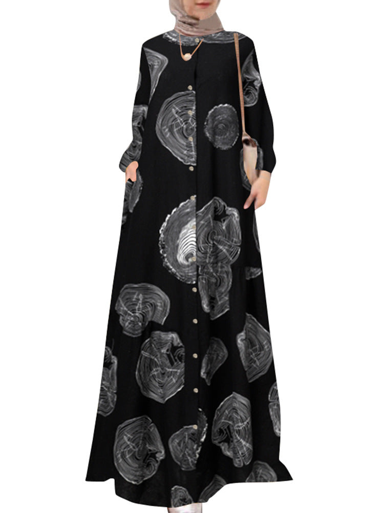 Women's Printed Long Shirt Muslim Loose Casual Dresses