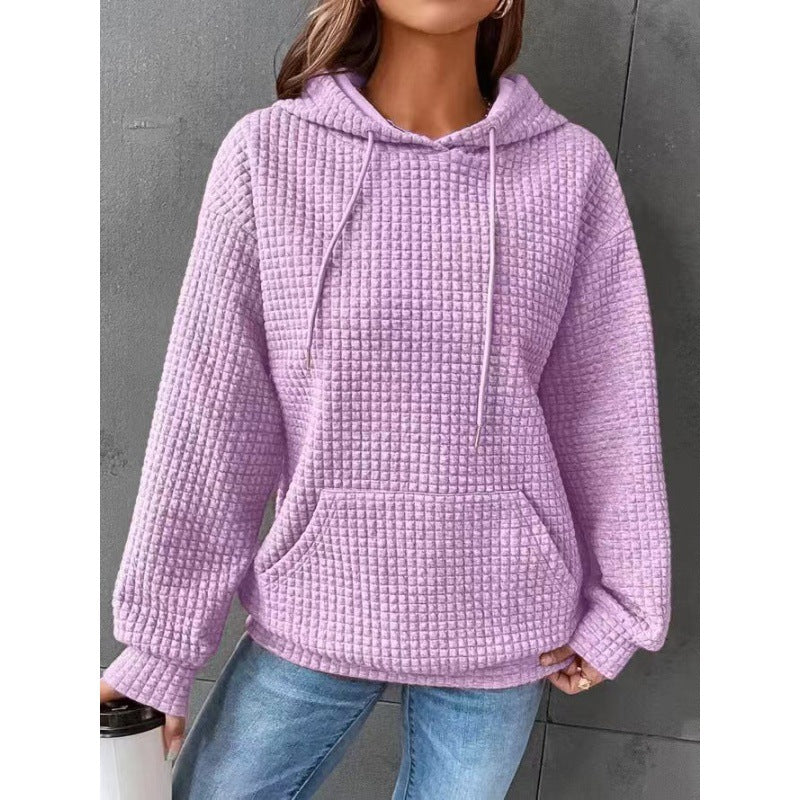 Women's Waffle Round Neck Long-sleeved Solid Color Sweaters