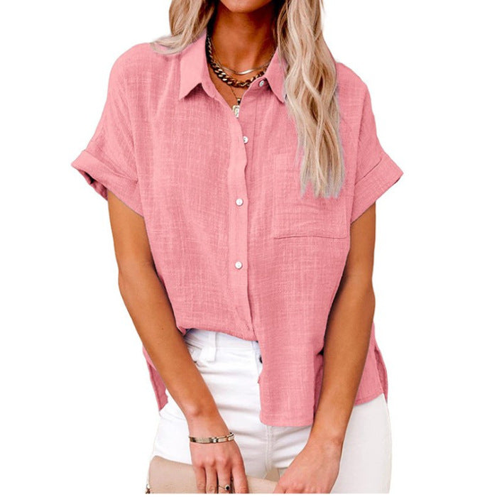 Women's Solid Color Linen Sleeve Loose Blouses