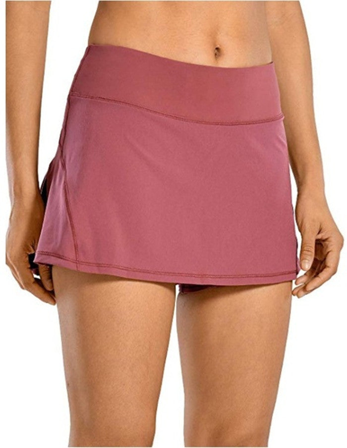 Women's Sports Culottes Mid-waist Pleated Back Pocket Shorts