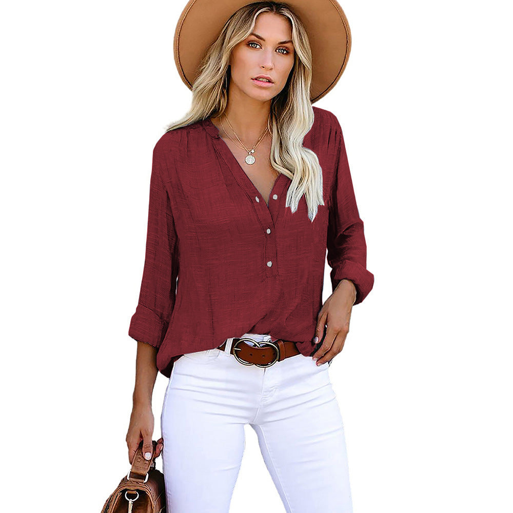 Women's Autumn Solid Color Shirt Loose Single-breasted Long Blouses