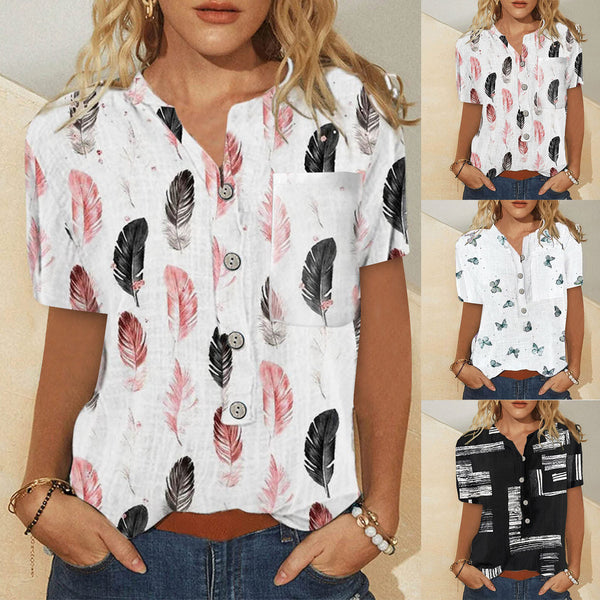 Women's Printed Loose Leaf Irregular Pattern Print Blouses