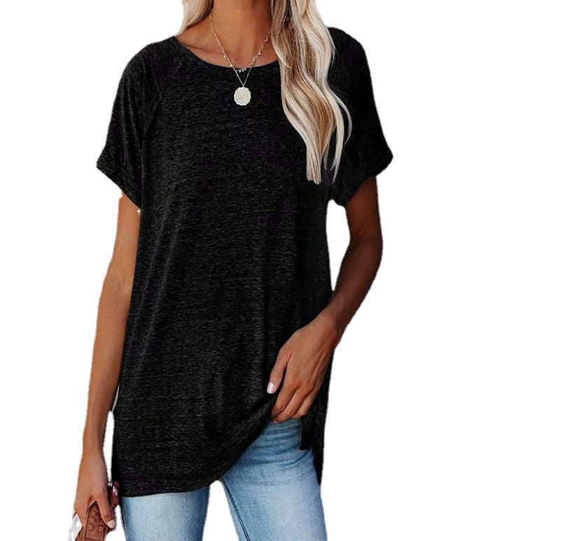 Women's Round Neck Solid Color Loose Short-sleeved Blouses