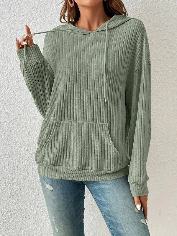 Sunken Stripe Kangaroo Pocket Long Sleeve Sweaters