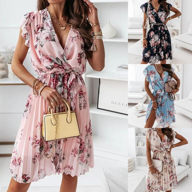 Women's Summer Ruffled Sleeves Digital Printed Dress Dresses