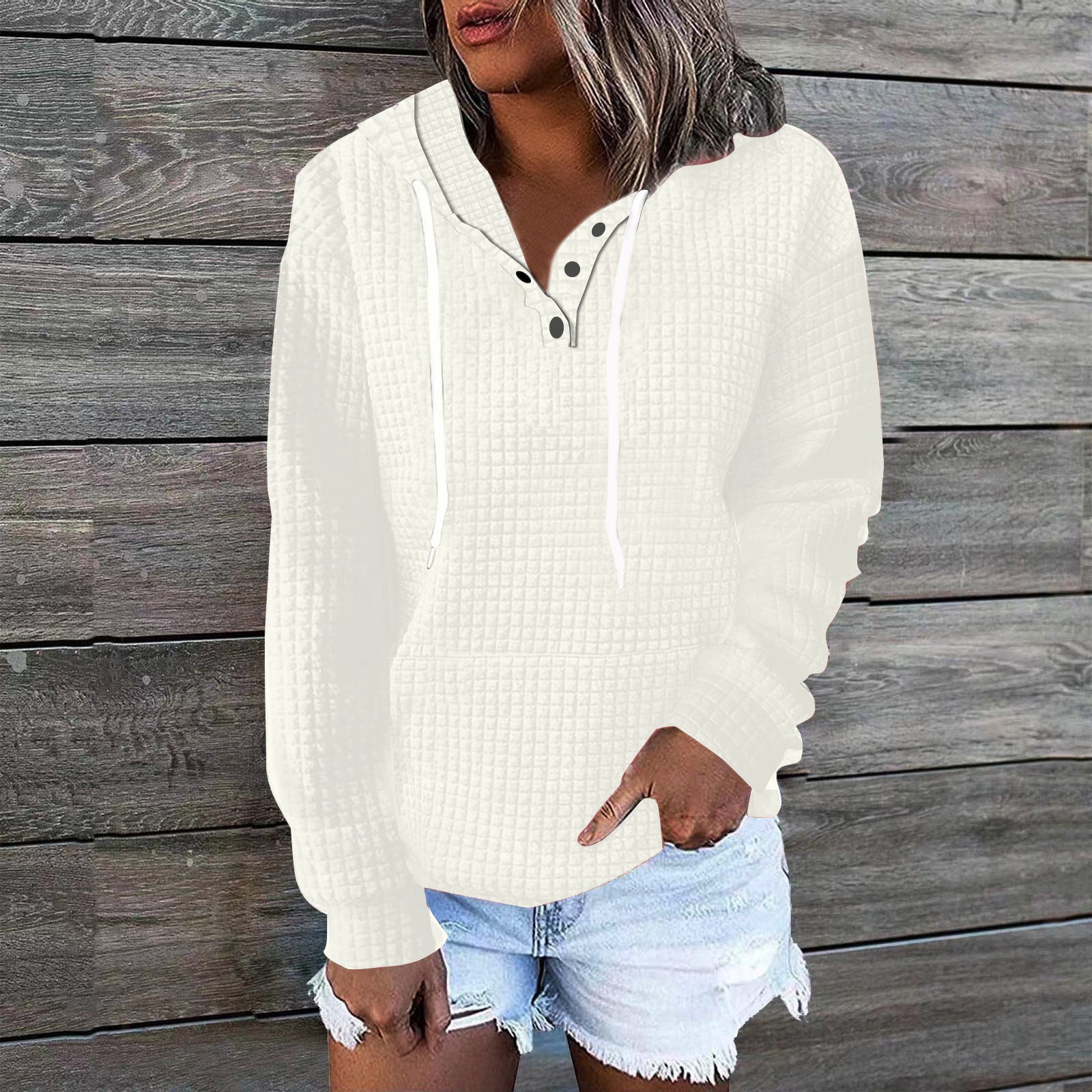 Women's Pure Color Casual Versatile Button Hooded Sweaters