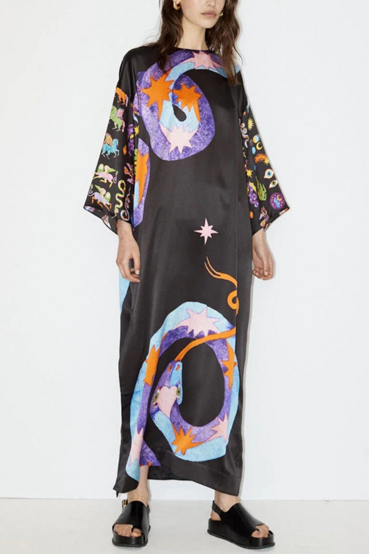 Retro Casual Loose Silk Long Sleeve Dresses