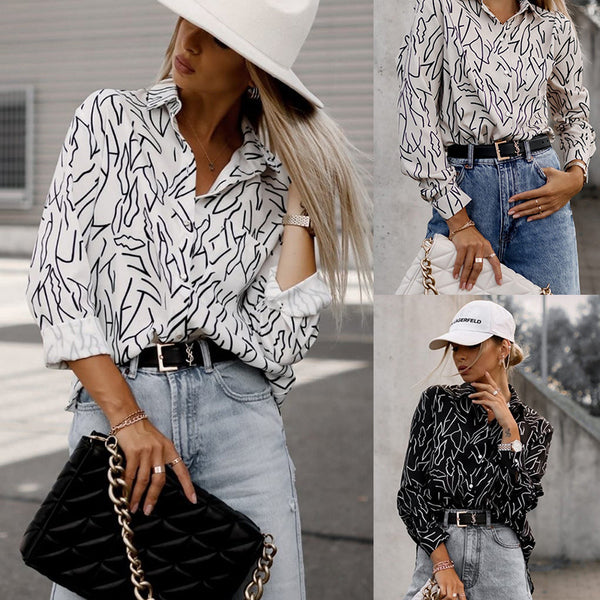 Autumn Print Long Sleeve Shirt Fashionable Blouses