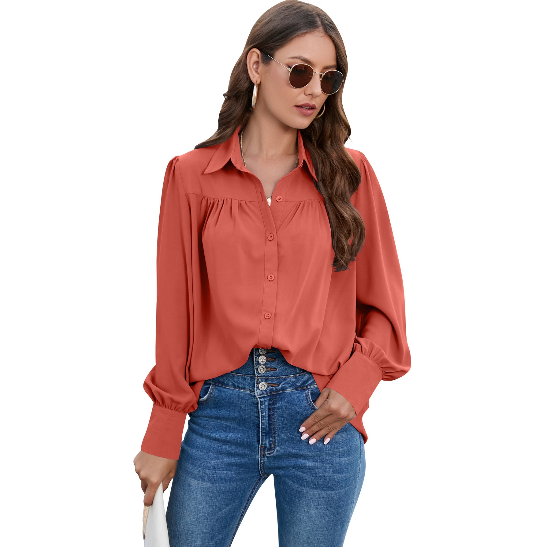Women's Fashion Charming Classy Pleated Long-sleeved Shirts Blouses