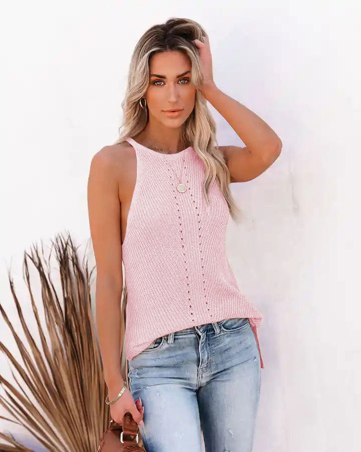 Women's Cool Loose Halter Pointelle Camisole Tops