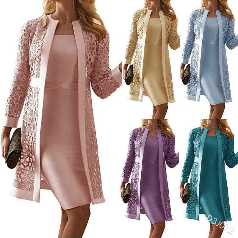 Women's Slouchy Color Lace Dress Two-piece Suits