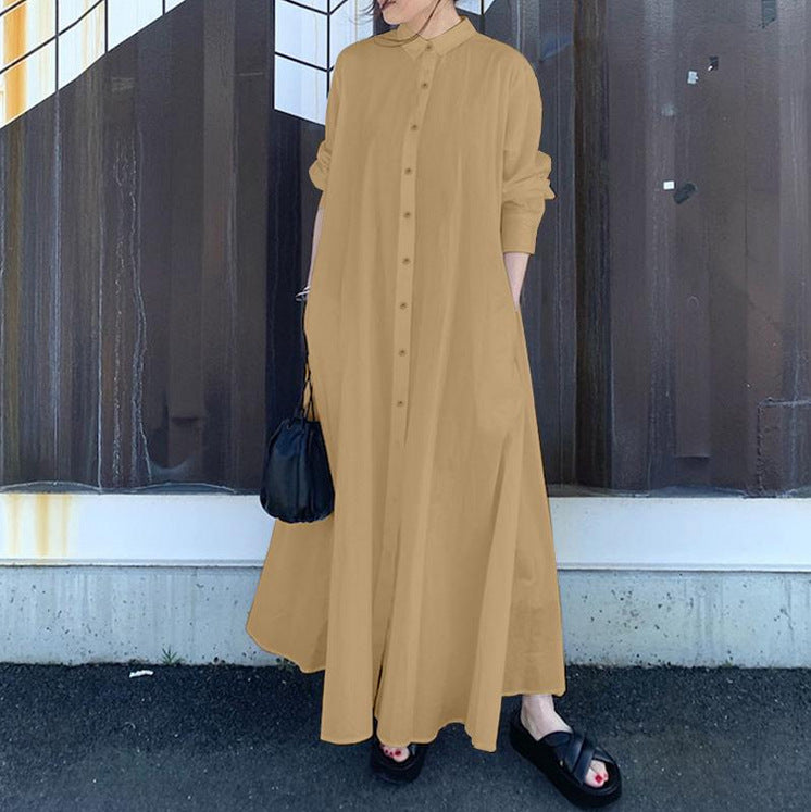 Elegant Pure Color Minimal Versatile Lapel Long Sleeve Dresses