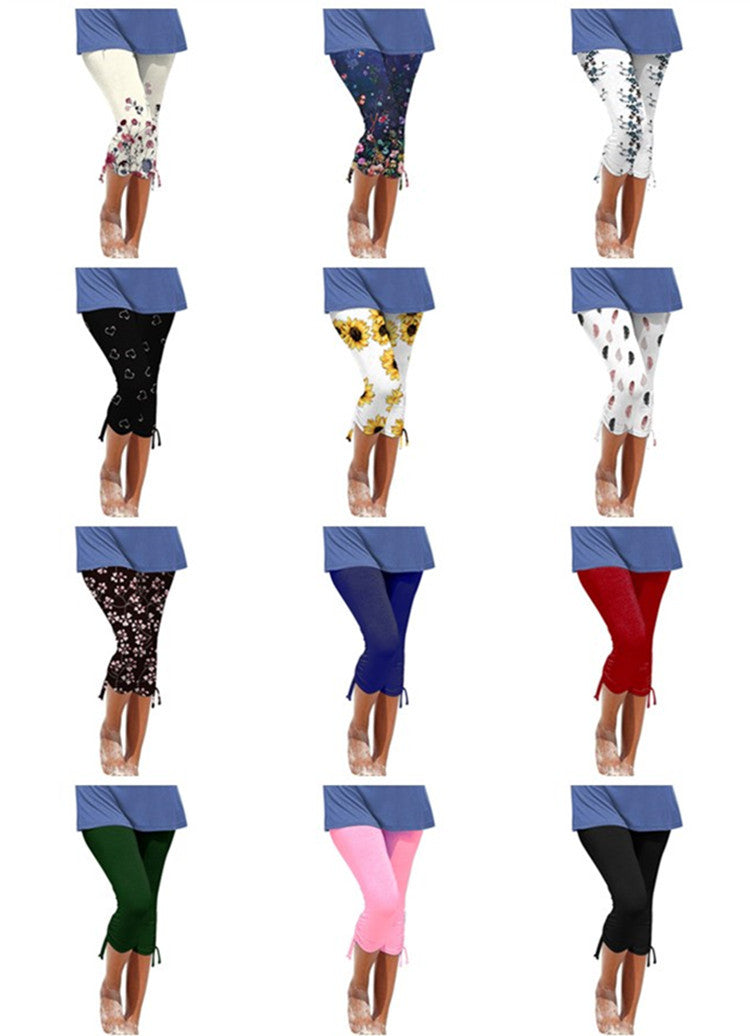 Women's Outerwear Slimming Multi-color Printed Drawstring Cropped Pants