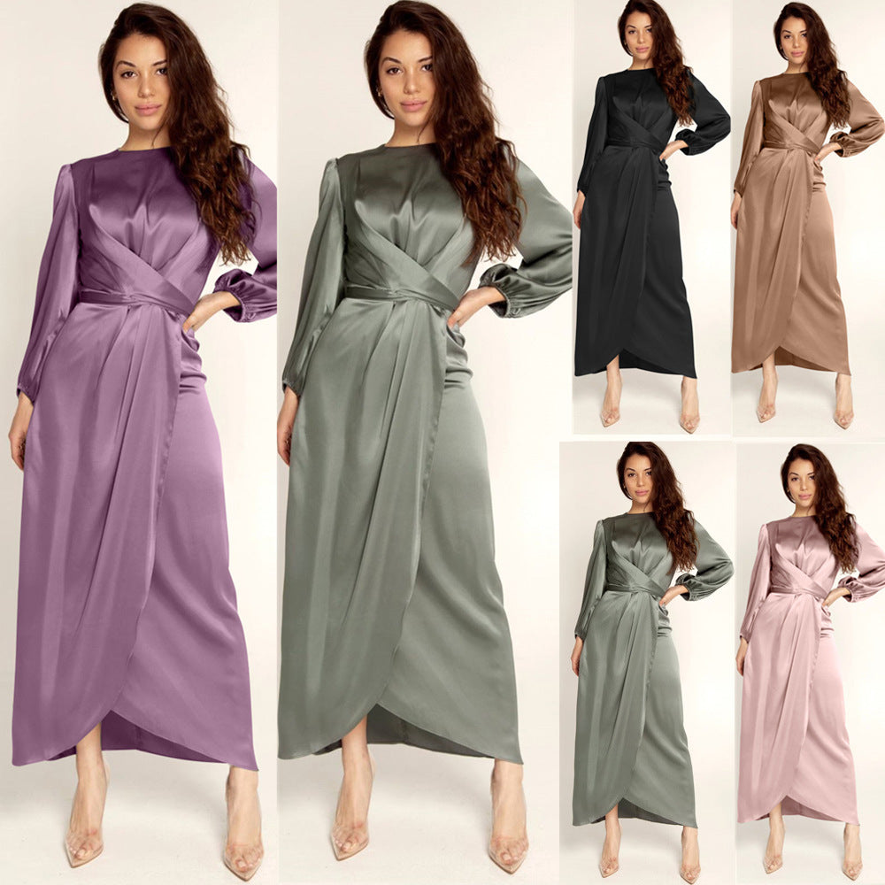 Women's Versatile Soft Waist Satin Dress Dresses