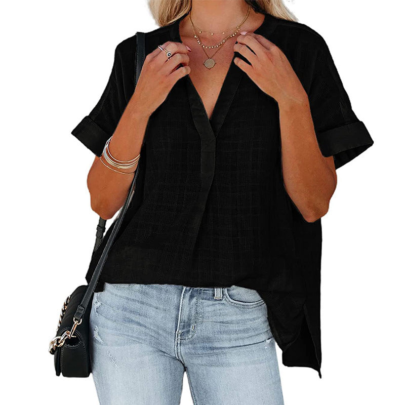 Women's Summer V-neck Sleeve Striped Thin Loose Blouses