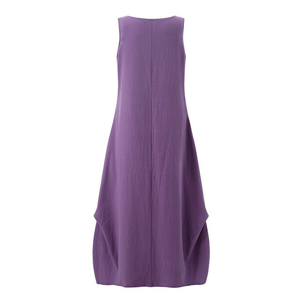 Women's Big Hem Solid Color Round Neck Dresses