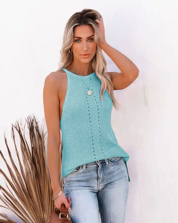 Coole, lockere Neckholder-Pointelle-Camisole-Oberteile für Damen