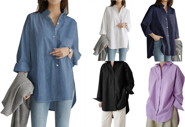 Women's Wear Loose Button Long Sleeve Irregular Blouses