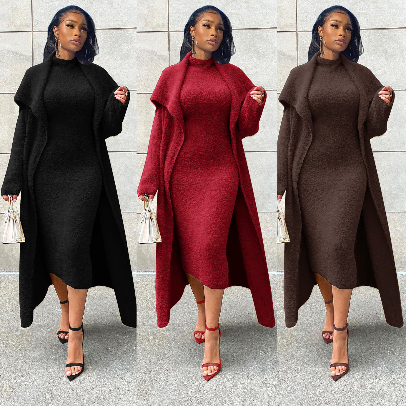 Double-sided Veet Belt Dress Loose Long Suits